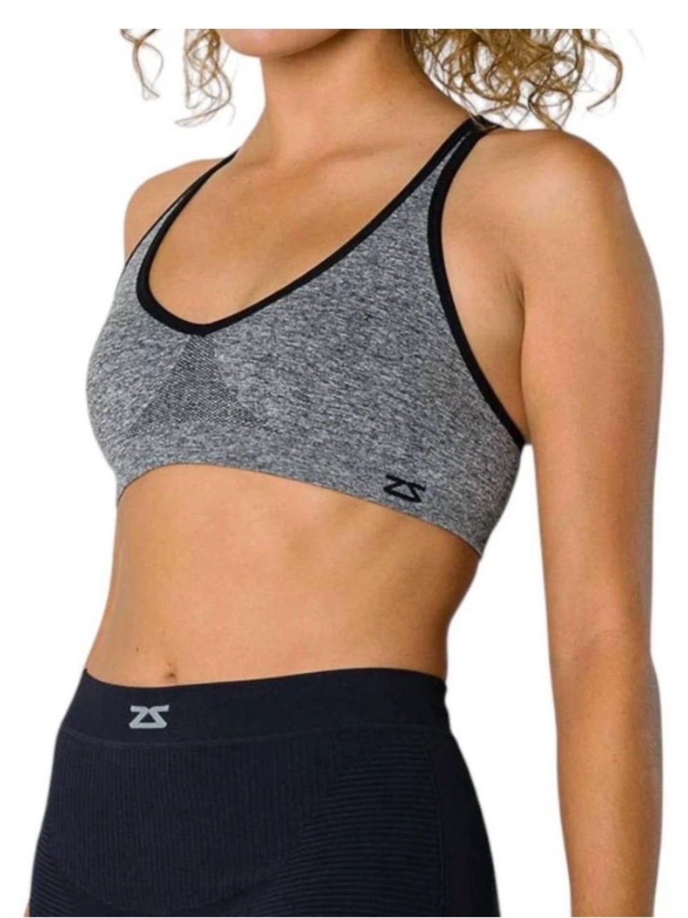 Seamless Grey Sports Bra with Black Trim by ZS